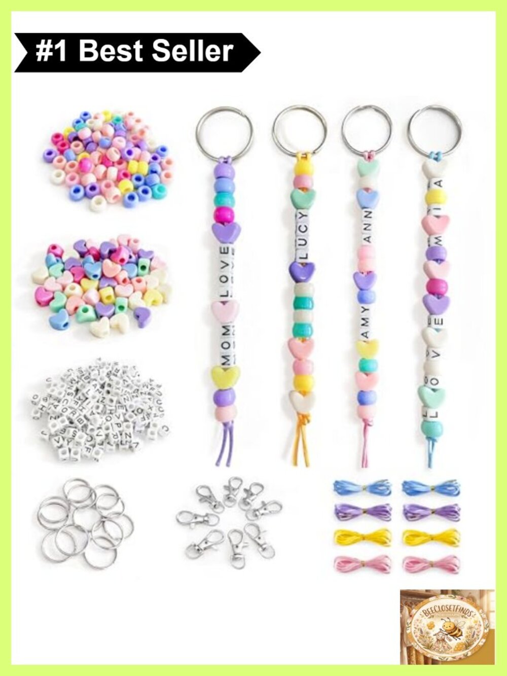 DIY Bead Keychain Making Kit Alphabet Letter Beads & Key Rings Set for Crafts